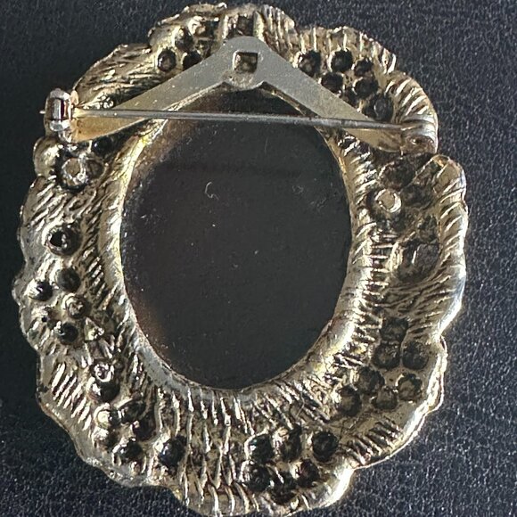 Glass Cameo of Helen of Troy Birds & Flower Motif Vintage Brooch-Pin 1960s The G